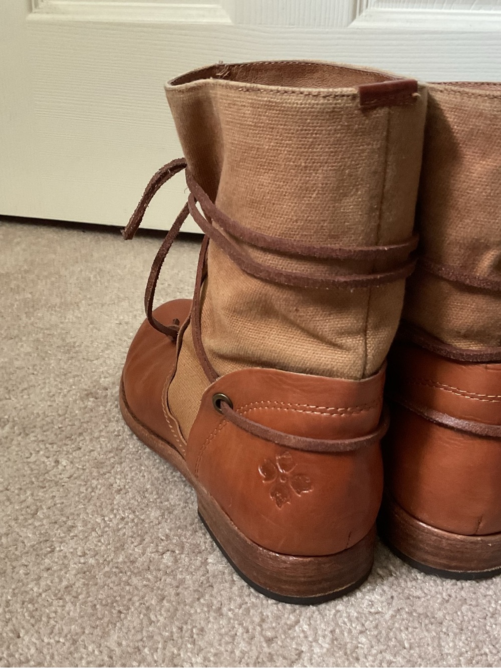 Patricia Nash Brown Leather and Tan Canvas Lace-Up Ankle Boots - Picture 4 of 4